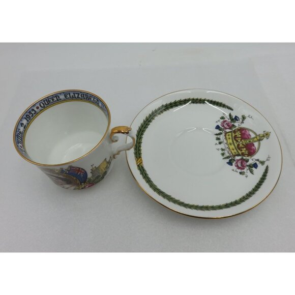 AYNSLEY Queen Elizabeth II Coronation 1953 Bone China Tea Cup & Saucer Set - Picture 6 of 11
